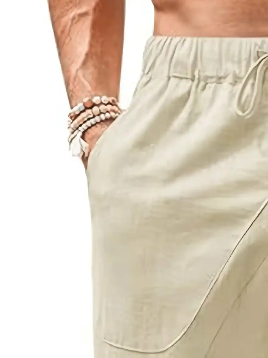 Short Linen Drawstring - Mens Linen Beach Shorts Casual Loose