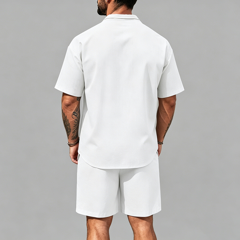 Men Linen Two Piece Outfit Sho - Short Linen Drawstring reseña y precio