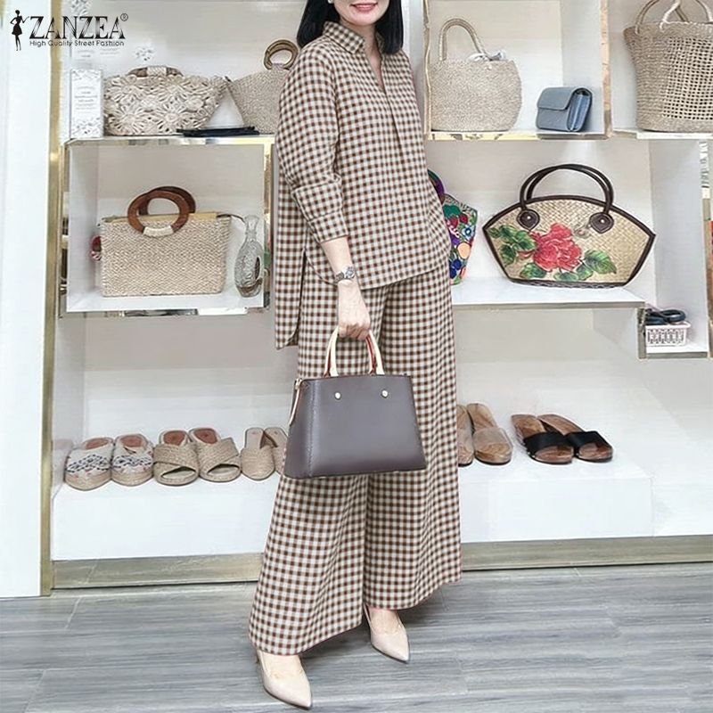 ZANZEA Women's Gingham Pant Su - Shirt Camp Collar reseña y precio