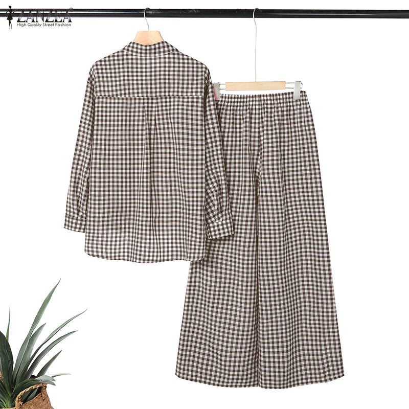 ZANZEA Women's Gingham Pant Su - Shirt Camp Collar reseña y precio