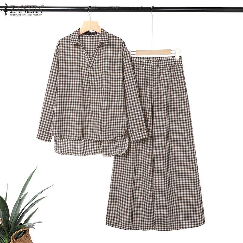 ZANZEA Women's Gingham Pant Su - Shirt Camp Collar reseña y precio