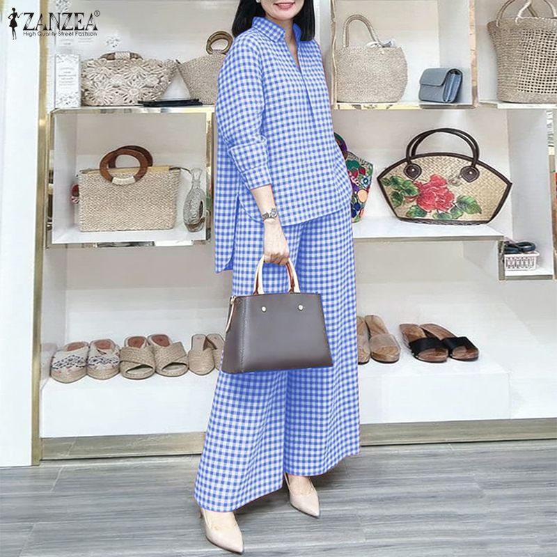 ZANZEA Women's Gingham Pant Su - Shirt Camp Collar reseña y precio