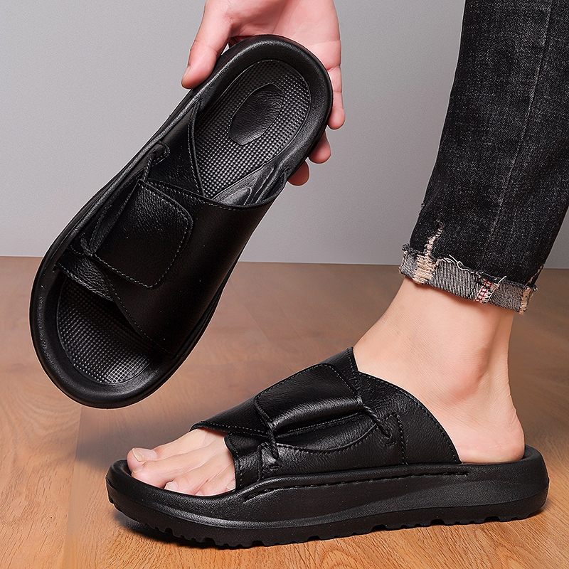 Leather Men's Slippers Slides  - Flip Flop Leather Men reseña y precio