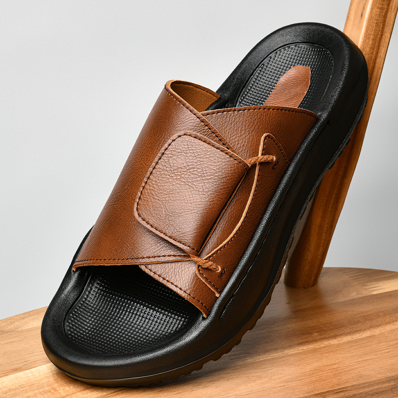 Leather Men's Slippers Slides  - Flip Flop Leather Men reseña y precio