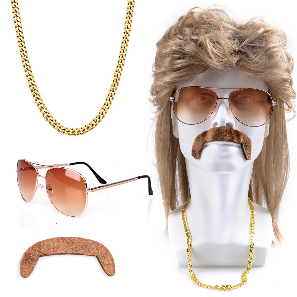 80s Disco Synthetic Wig Set Go - Sunglass Retainer Cord reseña y precio