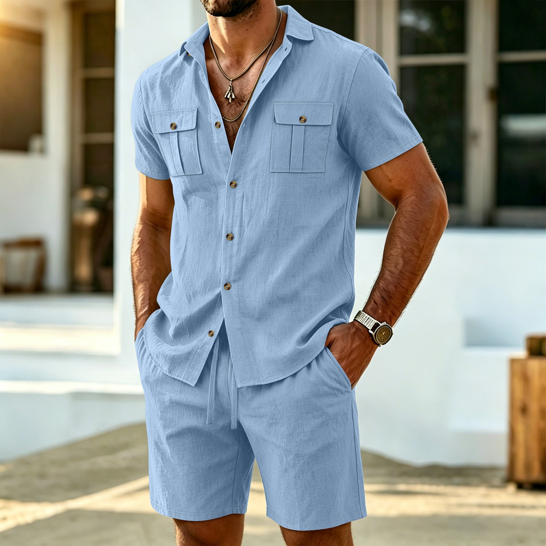 Summer Fashion Men Linen Short - Short Linen Drawstring reseña y precio