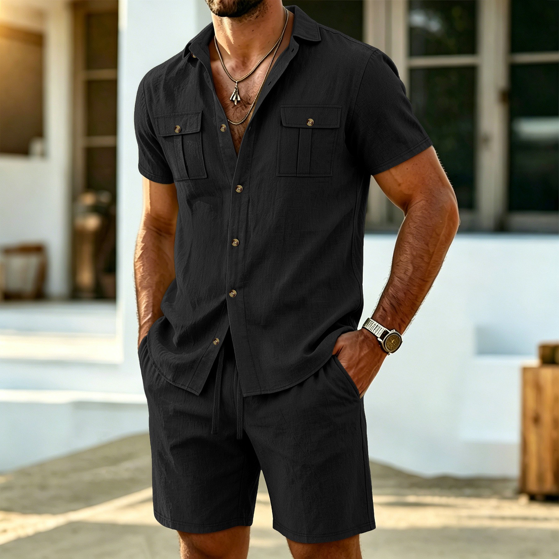 Summer Fashion Men Linen Short - Short Linen Drawstring reseña y precio