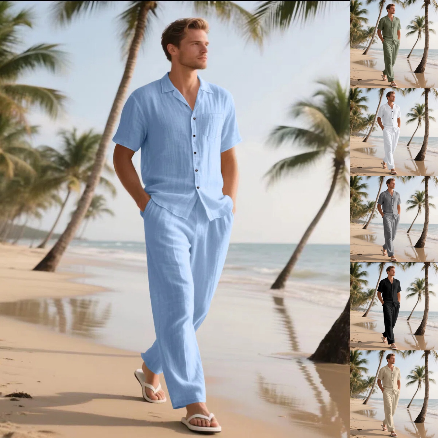 Summer Men's New Linen Casual  - Short Linen Drawstring reseña y precio