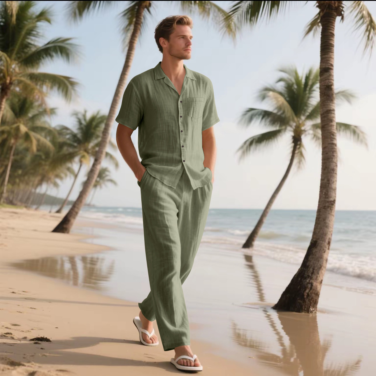 Summer Men's New Linen Casual  - Short Linen Drawstring reseña y precio