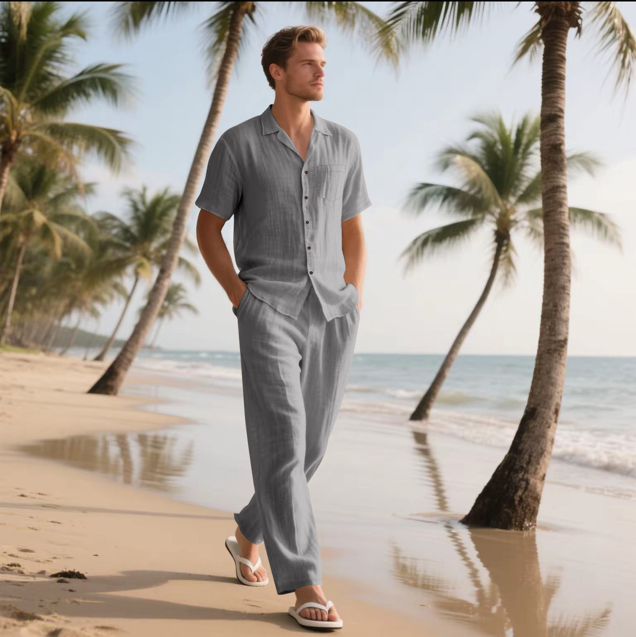 Summer Men's New Linen Casual  - Short Linen Drawstring reseña y precio