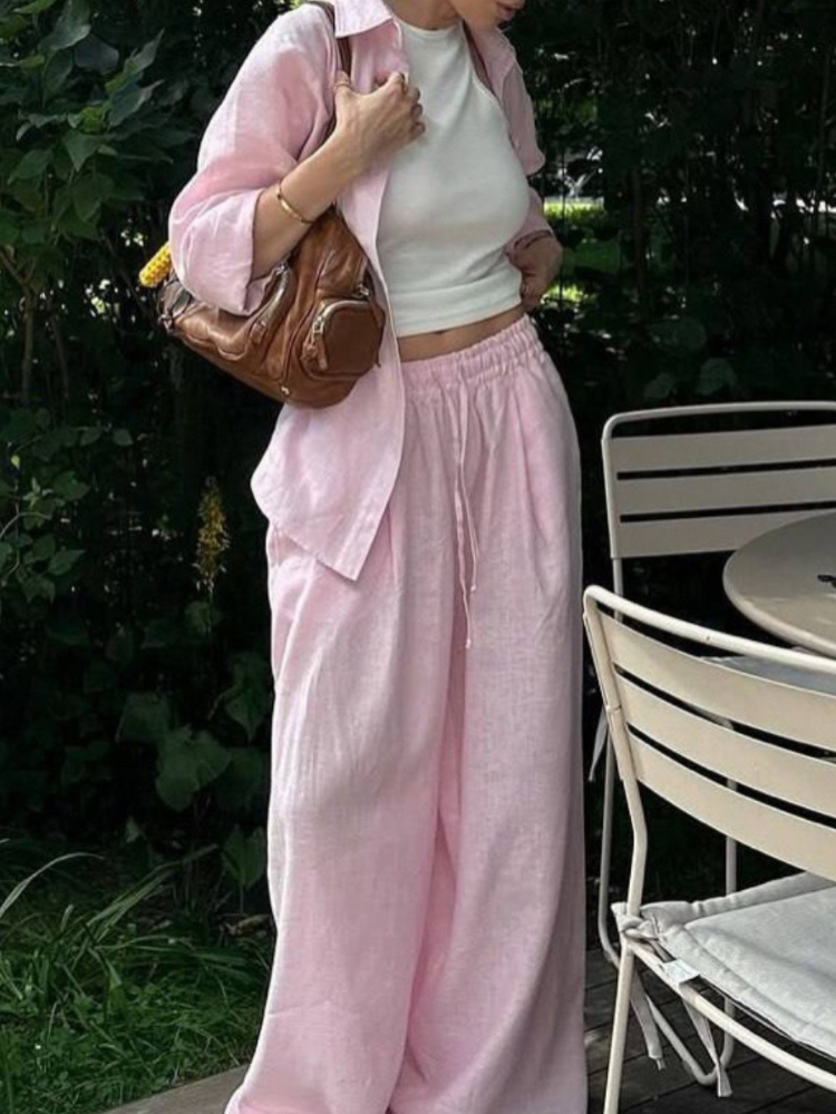 Cotton Linen Women's Pant Set  - Shirt Camp Collar reseña y precio