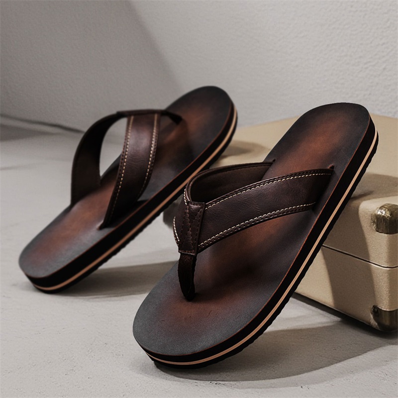 Men's Vintage Washed Faux Leat - Flip Flop Leather Men reseña y precio