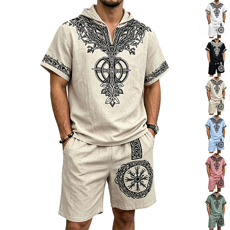 Men Linen Look Viking Tree Pri - Short Linen Drawstring reseña y precio