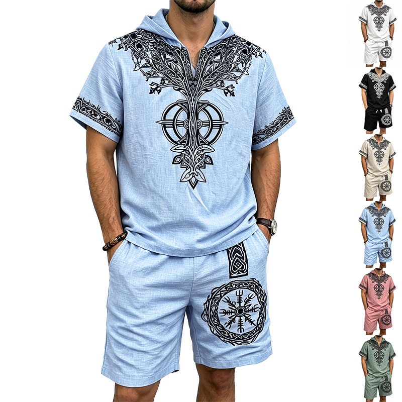 Men Linen Look Viking Tree Pri - Short Linen Drawstring reseña y precio