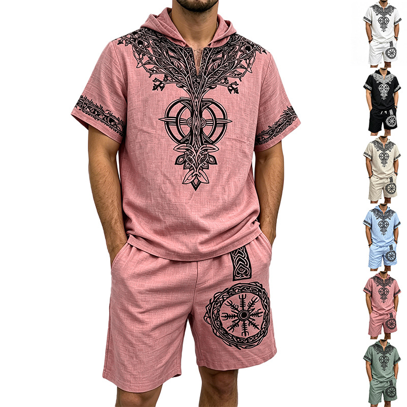 Men Linen Look Viking Tree Pri - Short Linen Drawstring reseña y precio