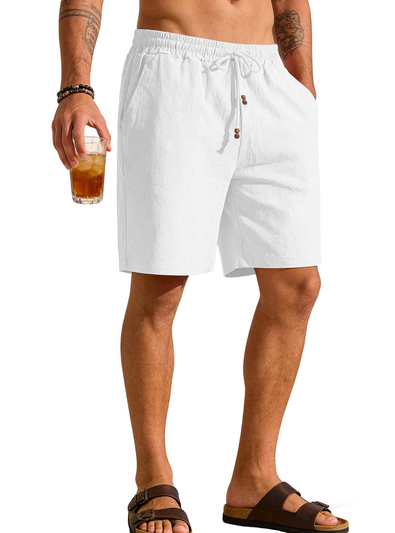 Men Solid Cotton Linen Shorts  - Short Linen Drawstring reseña y precio