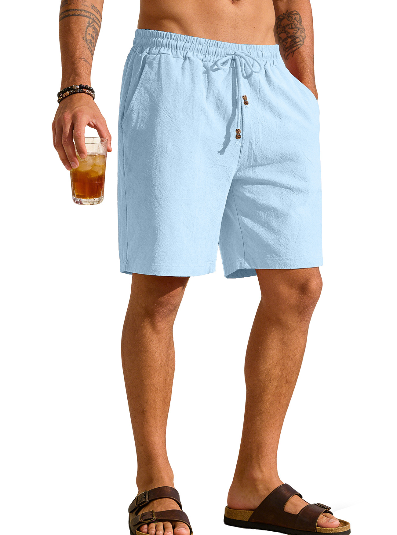 Men Solid Cotton Linen Shorts  - Short Linen Drawstring reseña y precio